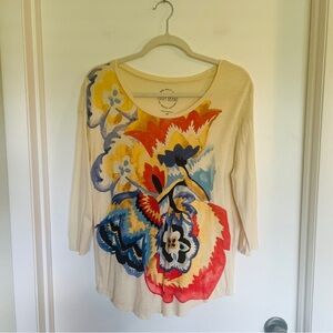 Lucky Brand Multicolor‎ Floral Three Quarter Sleeve Length Tee, Medium